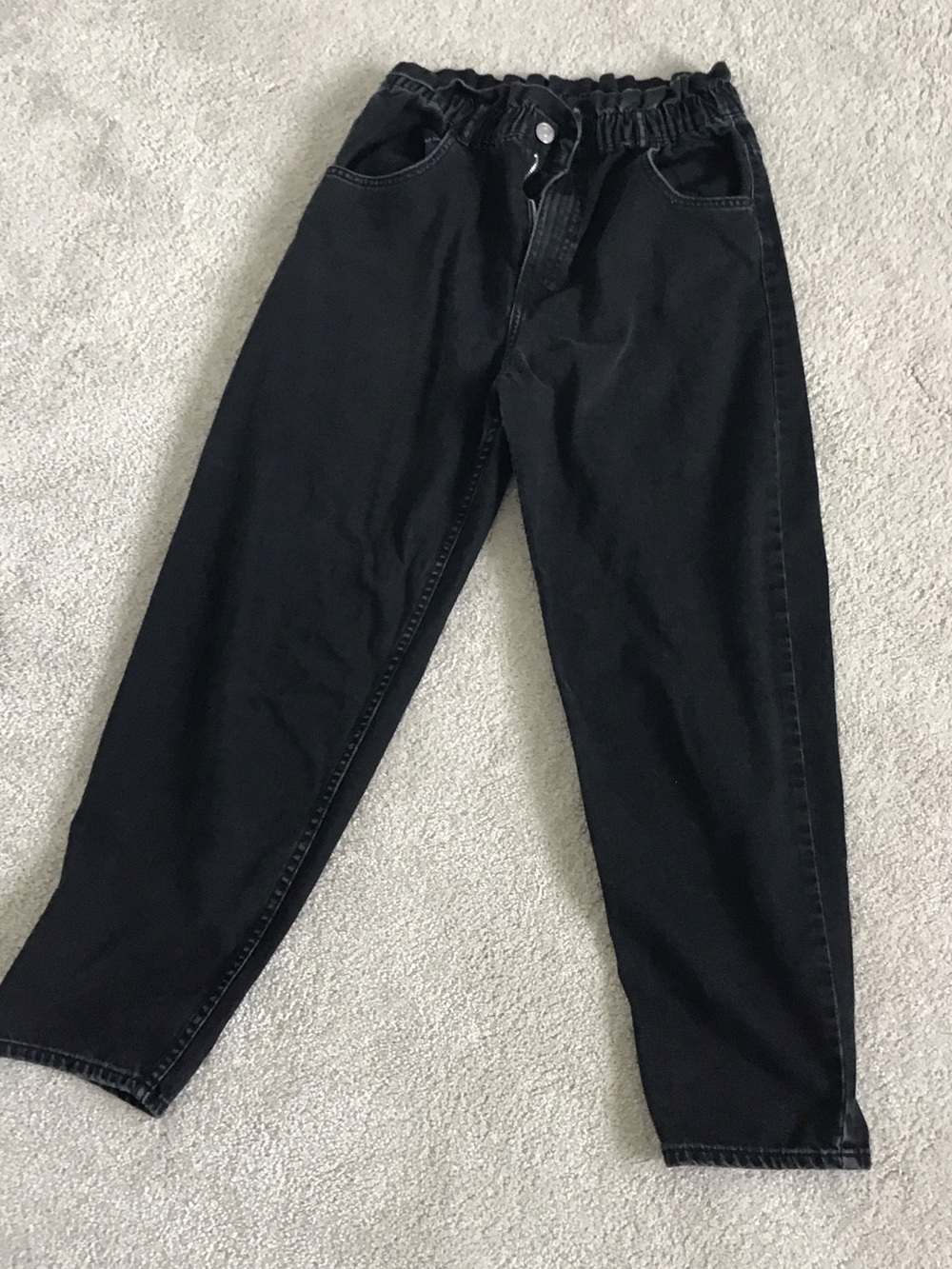 Zara Black Relaxed Elastic-Waist Jeans